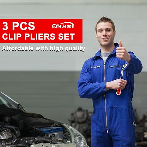 Miniatura 7 de Juego de 3 alicates de clip, kit de herramientas de extracción de sujetadores y paneles, alicates de pasador, herramienta de palanca, kit de