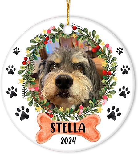 Miniatura 1 de Añadir foto Adorno de Navidad para perros, Adorno de amante de perros 2023, Adorno de Navidad personalizado con marco de imagen de perro, adorno de