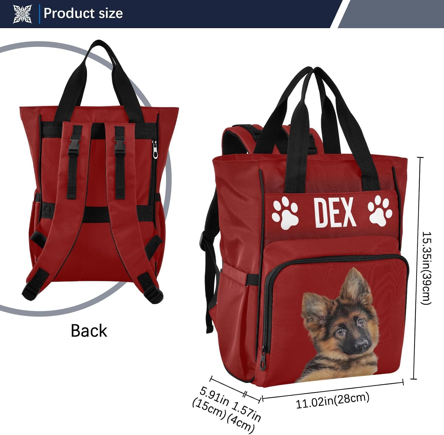 Emelivor Custom Maroon Diaper Bag Dog Backpack Large Baby Bag Personalized Baby Diaper Bag with Stroller Straps for Moms and Dads