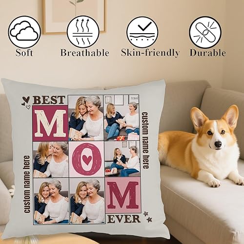 Miniatura 4 de Personalized 6 Photo Pillowcase with Text for Mom, Cozy Cushion Making a Meaningful Gift for Mothers Day Family Celebrations or Holidays