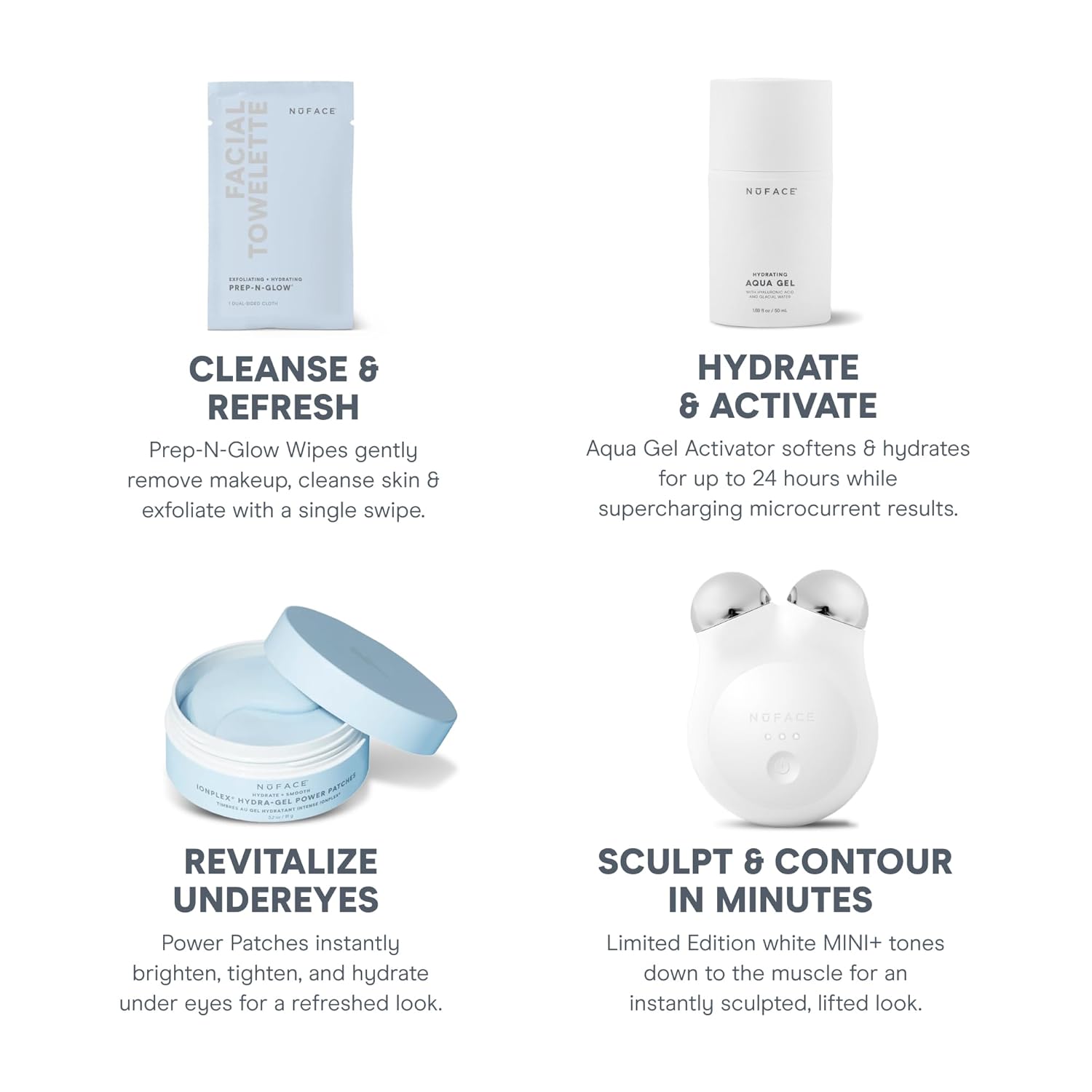 NuFACE MINI+ Microcurrent Facial Device Ultimate Uplift Kit - Brilliant White Face Sculpting & Contouring Device with Aqua Gel, Power Patches, Prep-N-Glow Skin Care Wipes & Luxe Gift Box - Image 3