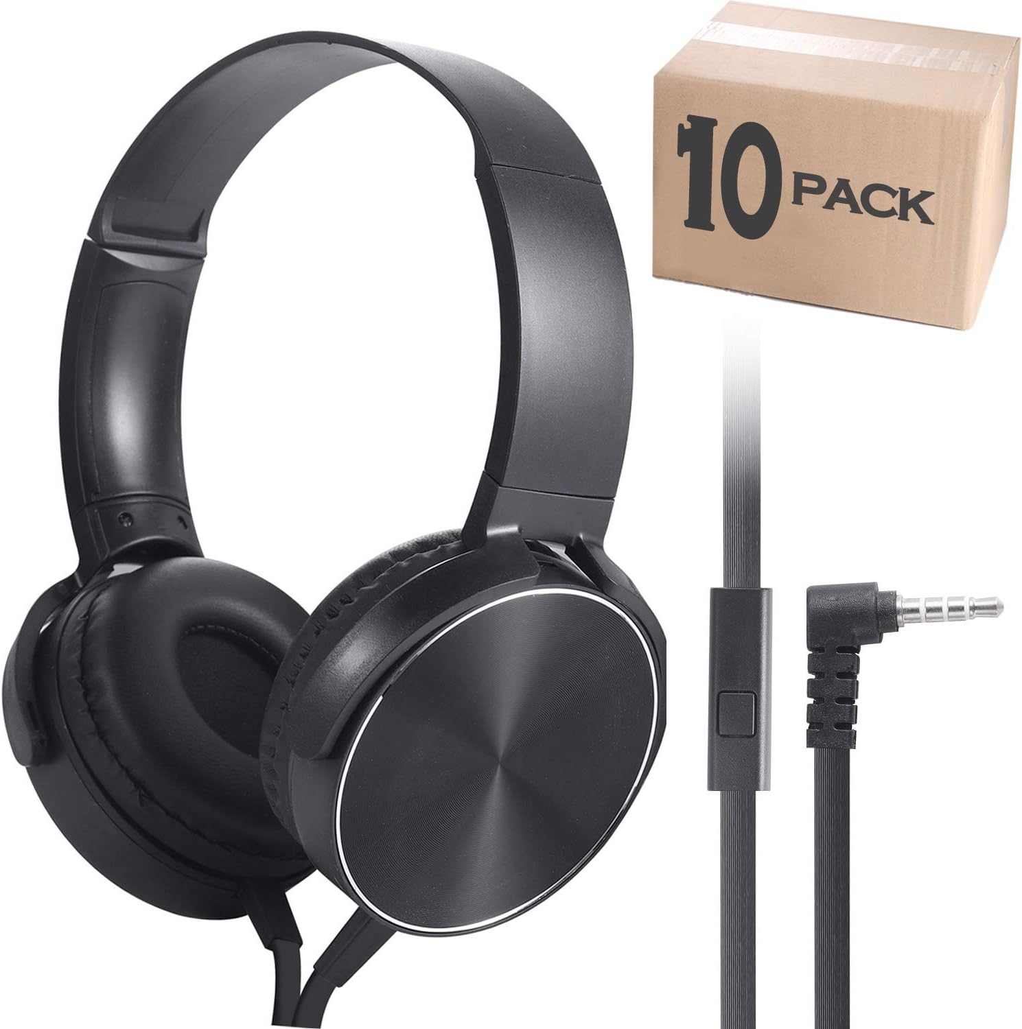 Bulk Headphones with Microphone 10 Pack for Classroom Kids，Wholesale Heavy Duty Wire