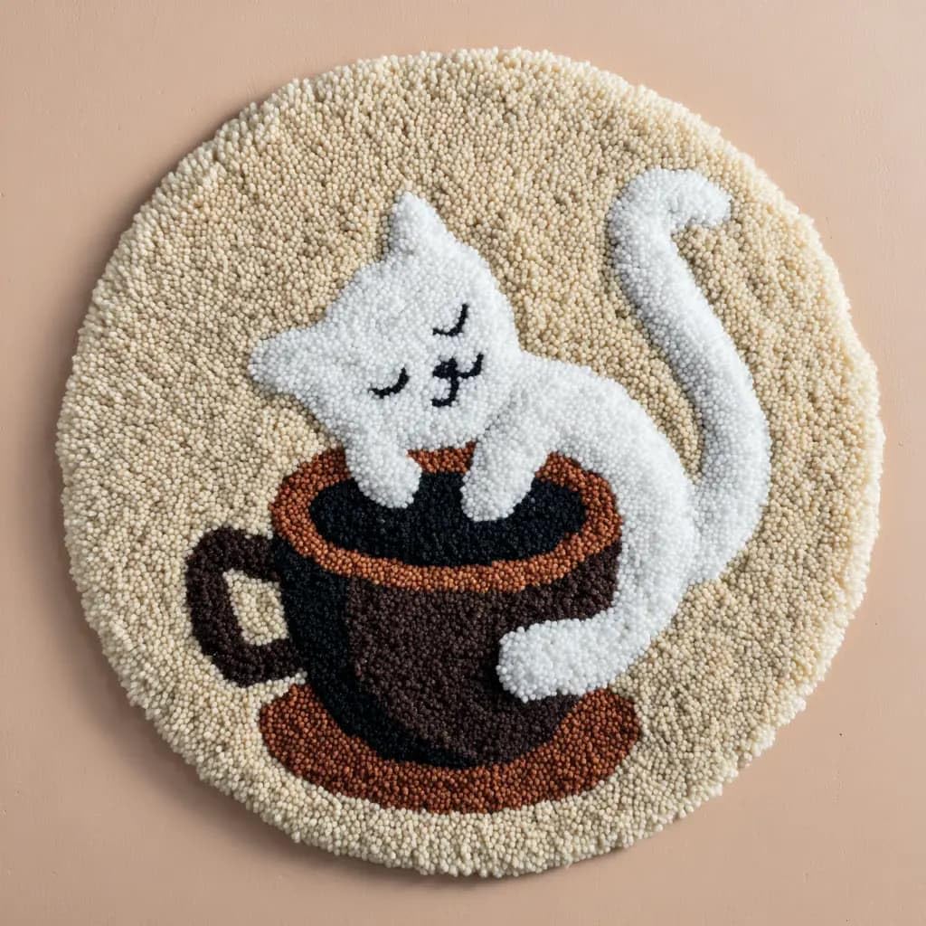 WallustrioaW Round Latch Hook Rug Kits Cat for Adults and Starter 50 * 50Cm