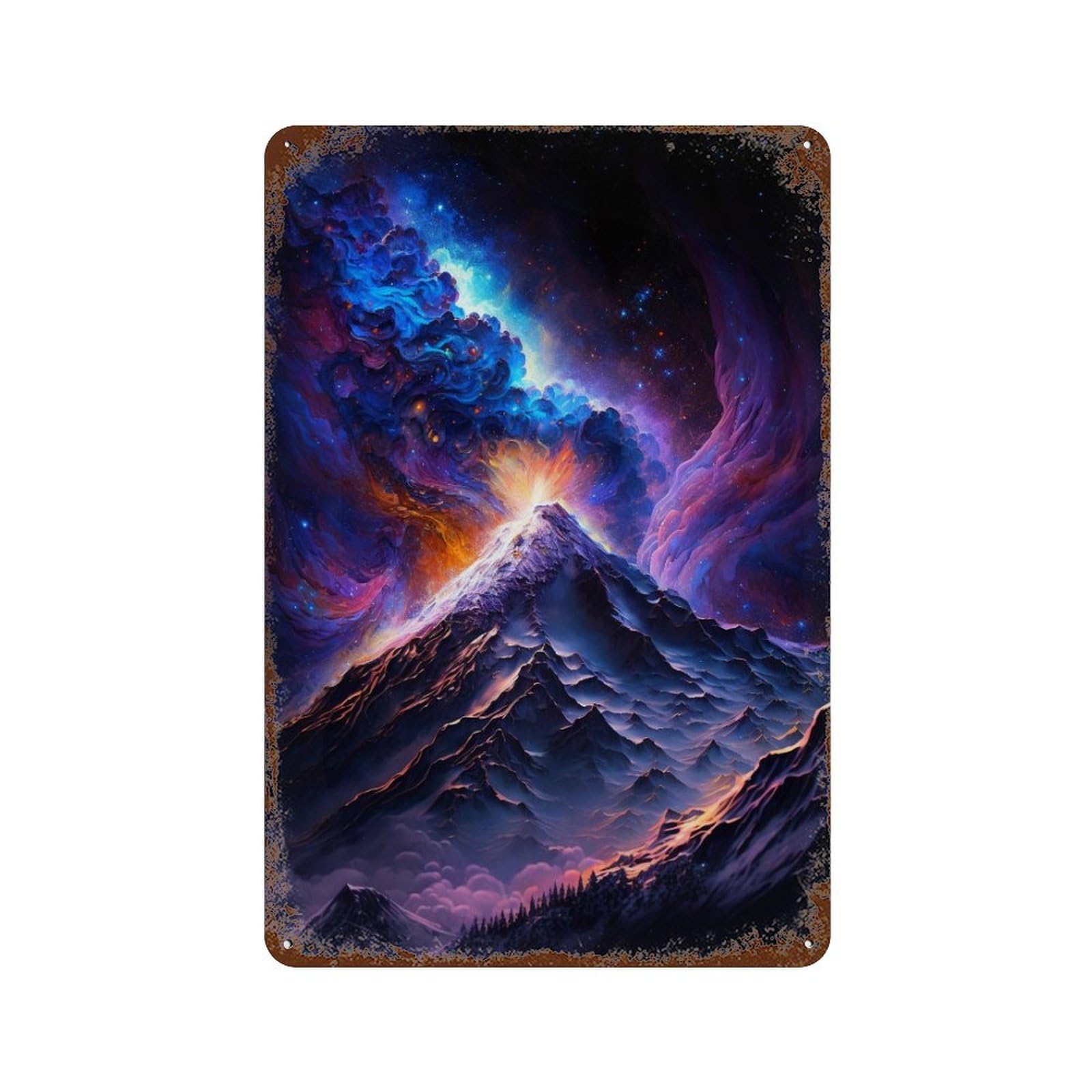 Volcanic Eruption in Space 11.8"x7.9" Vintage Metal Tin Sign, Novelty Wall Decor for Basement, Hobby Room And Garage Decor