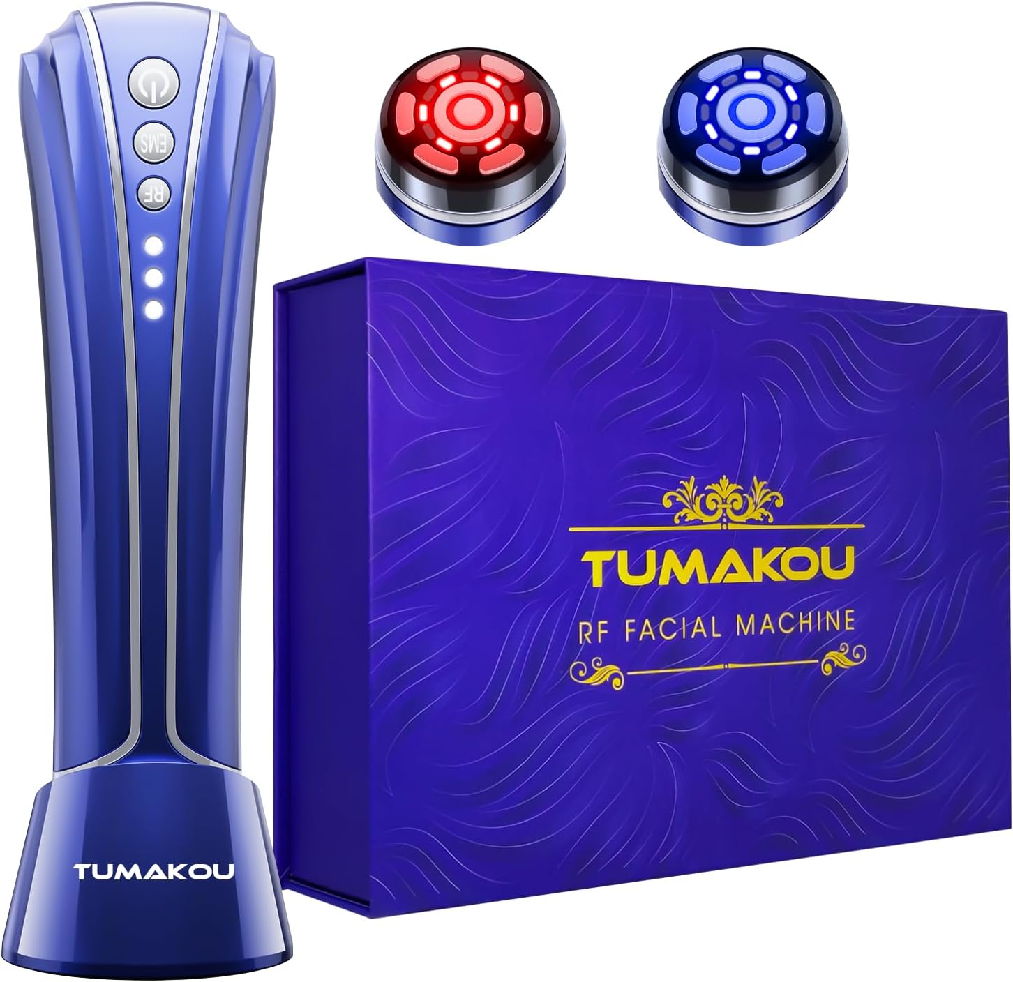 Radiofrequentie Gezichtsmassage Machine- TUMAKOU 4 in 1 EMS Microstroom Face Lifting Device Gezichtsmassage – Rood Blauw Licht Therapie Wand – Gezichtsmassager Tegen Rimpels Voor Gezicht en Thuis