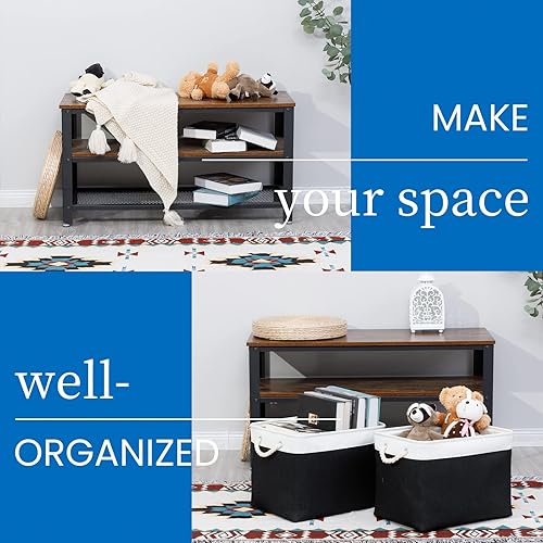 Miniatura 4 de Bidtakay Cestas de almacenamiento negras para estantes, juego de 2 cestas decorativas de tela para organizar 16 x 11.8 x 11.8 pulgadas, canastas