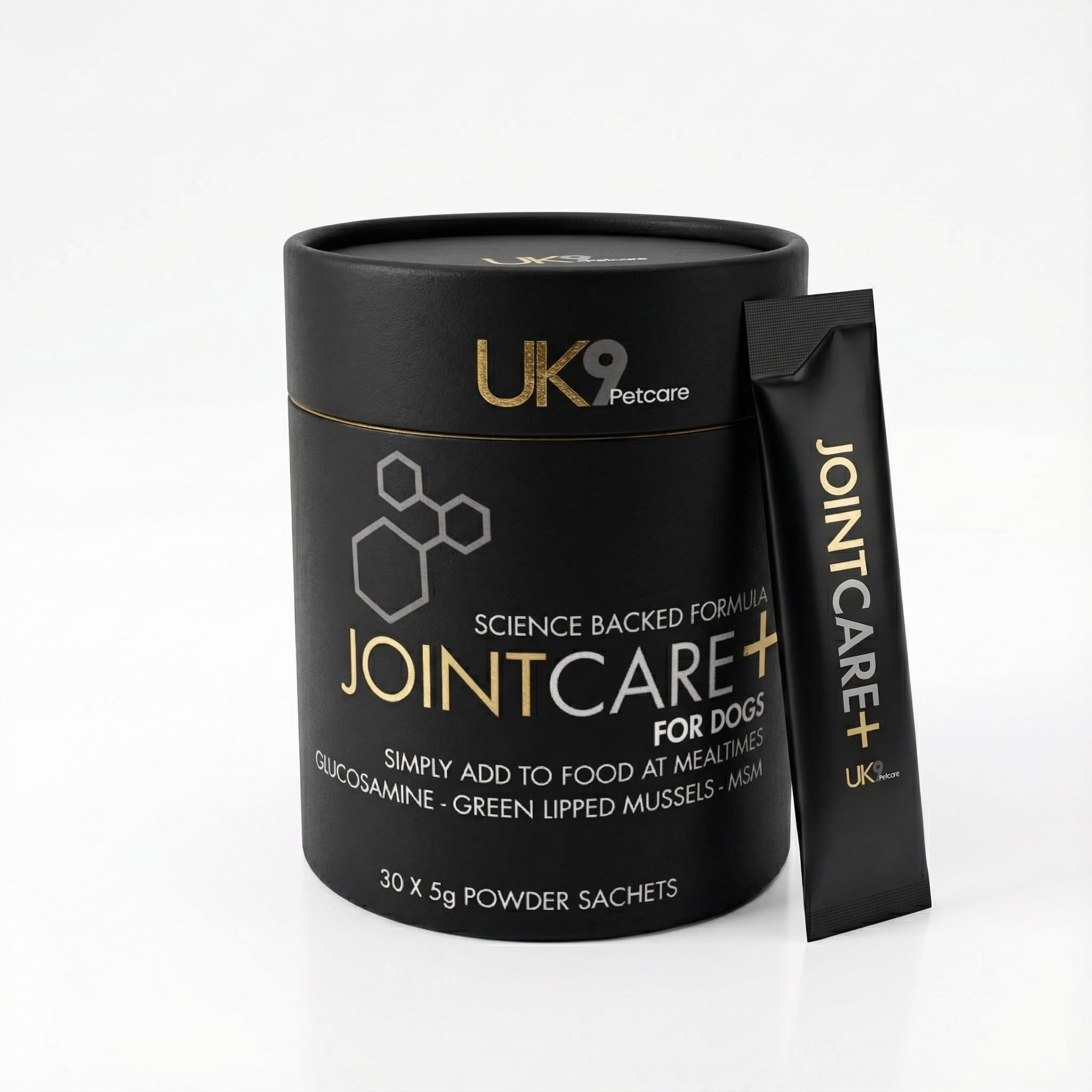 UK9 Petcare Joint Care+ Dog Joint Supplement Powder Sachets (30 x 5g) with Glucosamine, Chondroitin, MSM & Green Lipped Mussels – Mobility, Cartilage & Senior Dog Support