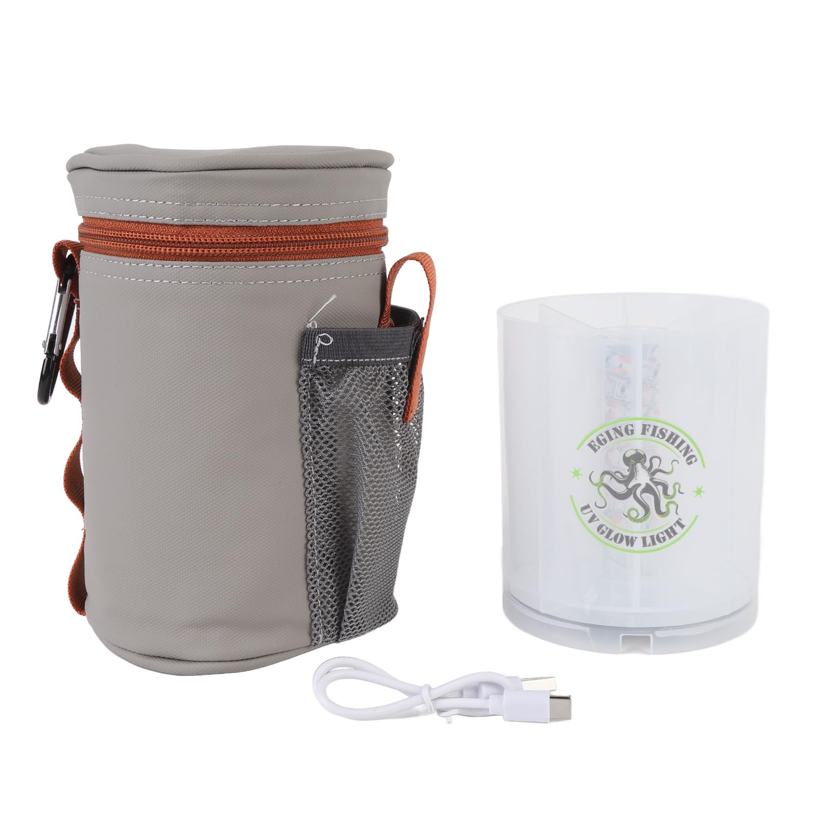 Squid Jig Fill Light Bag with Type C Female Power Interface Holds up to 8 Lures for Hard Bait Soft Bait Glow Light (Grey)