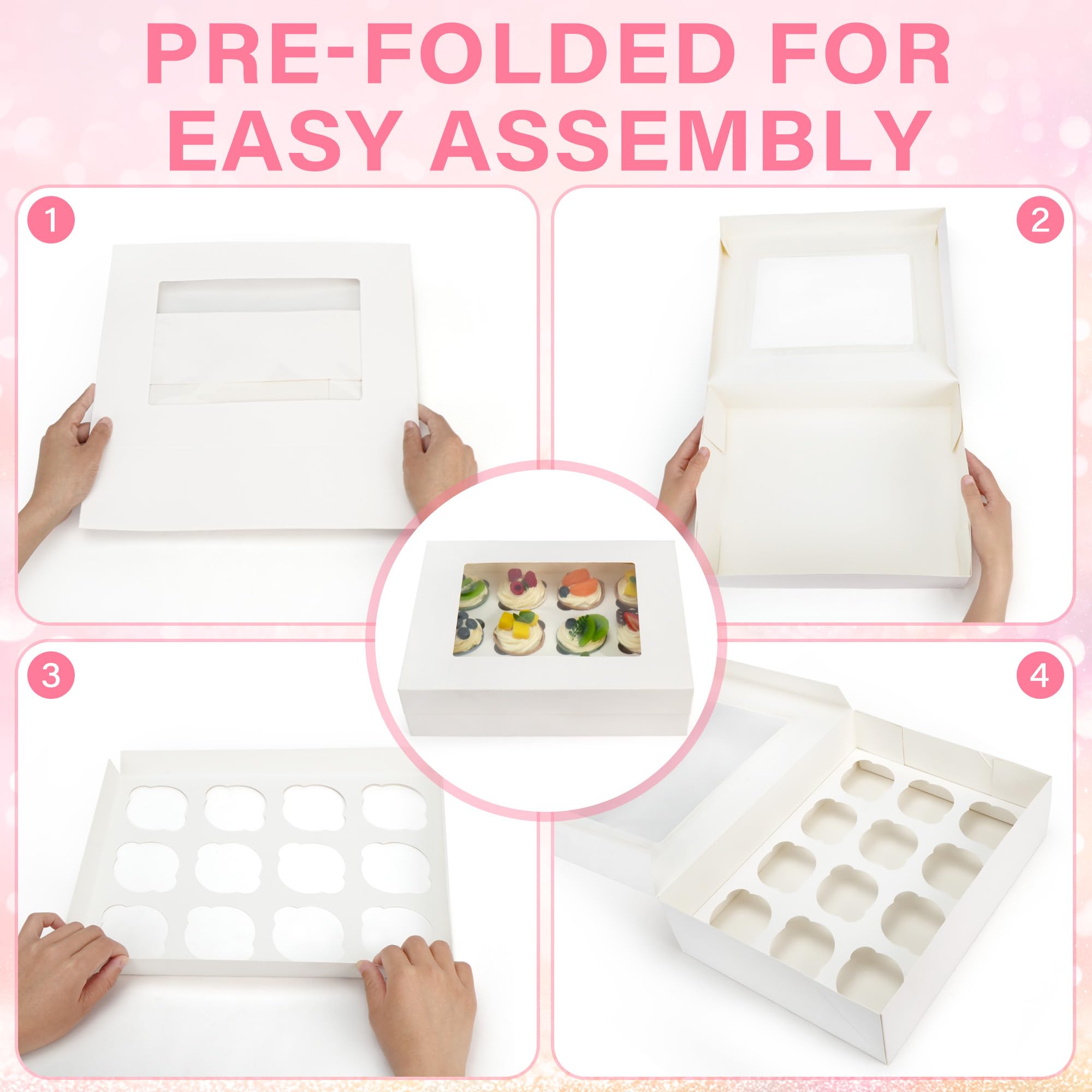 Caixas Para Bolinhos LotFancy - 8 Unidades Com Janela - Para 12 Cupcakes - Branco