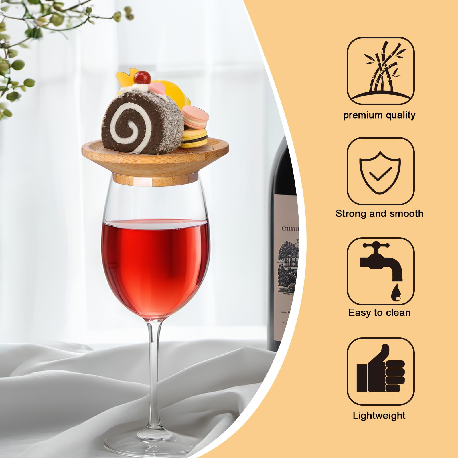 Copas de vino para charcutería, 8 piezas, cubiertas para copas de vino, tablero de charcutería, copas de agua de bambú, accesorios de vino para fiestas, reuniones, restaurantes, bares 4