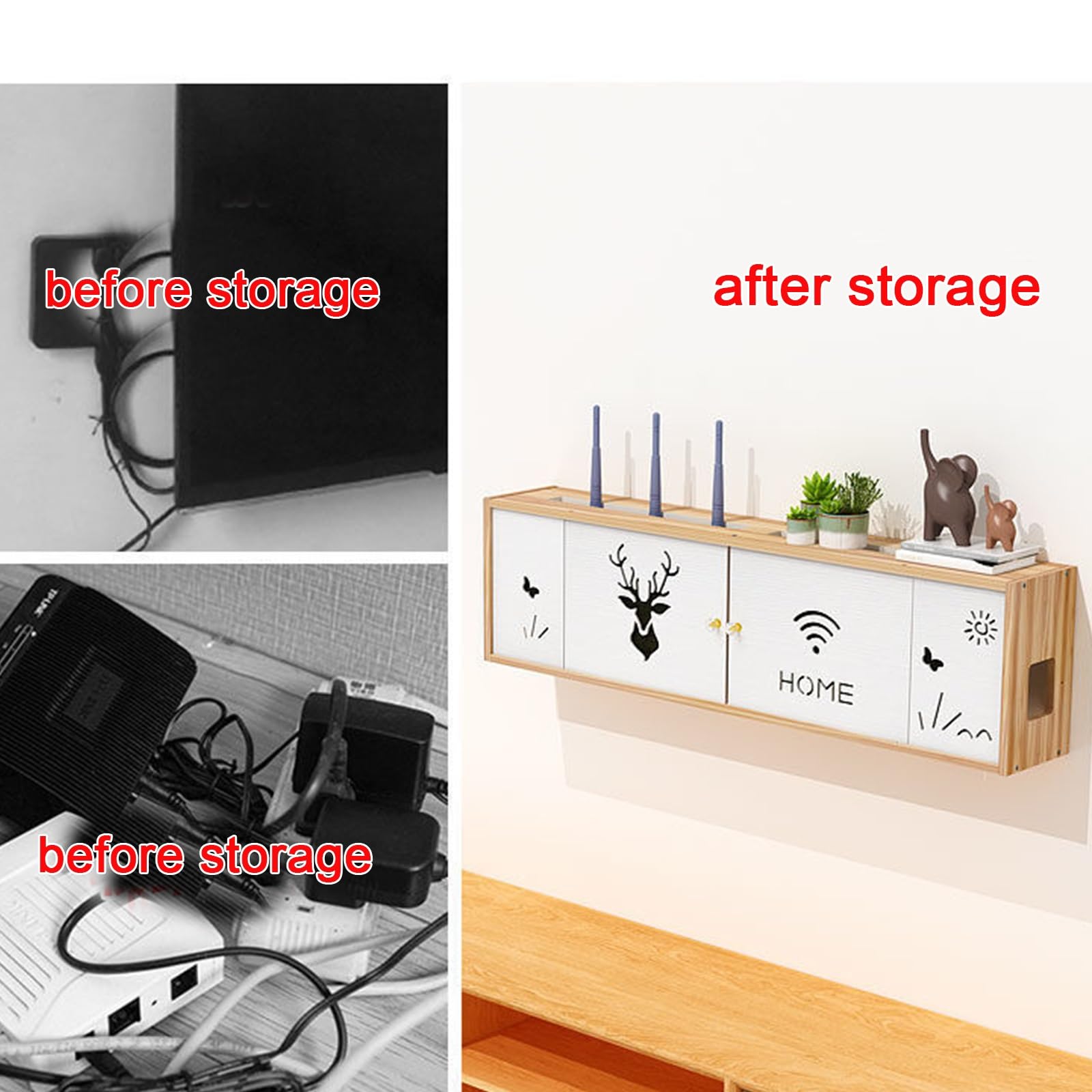 Router Schrank, Router Aufbewahrungsbox, Wall Mounted WiFi Router Storage Box-Router Verstecken, Cable Management Und Organizing Box for Büro Und Haus(Walnut,74 * 20 * 12cm)