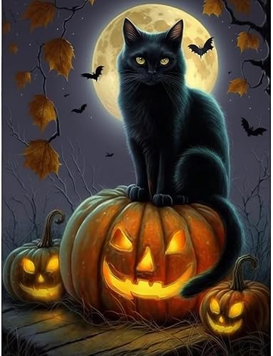 Miniatura 8 de CoHraeu Kits de pintura de diamantes de Halloween para adultos, arte de diamante de bruja mágica 5D para adultos principiantes, pinturas de taladro