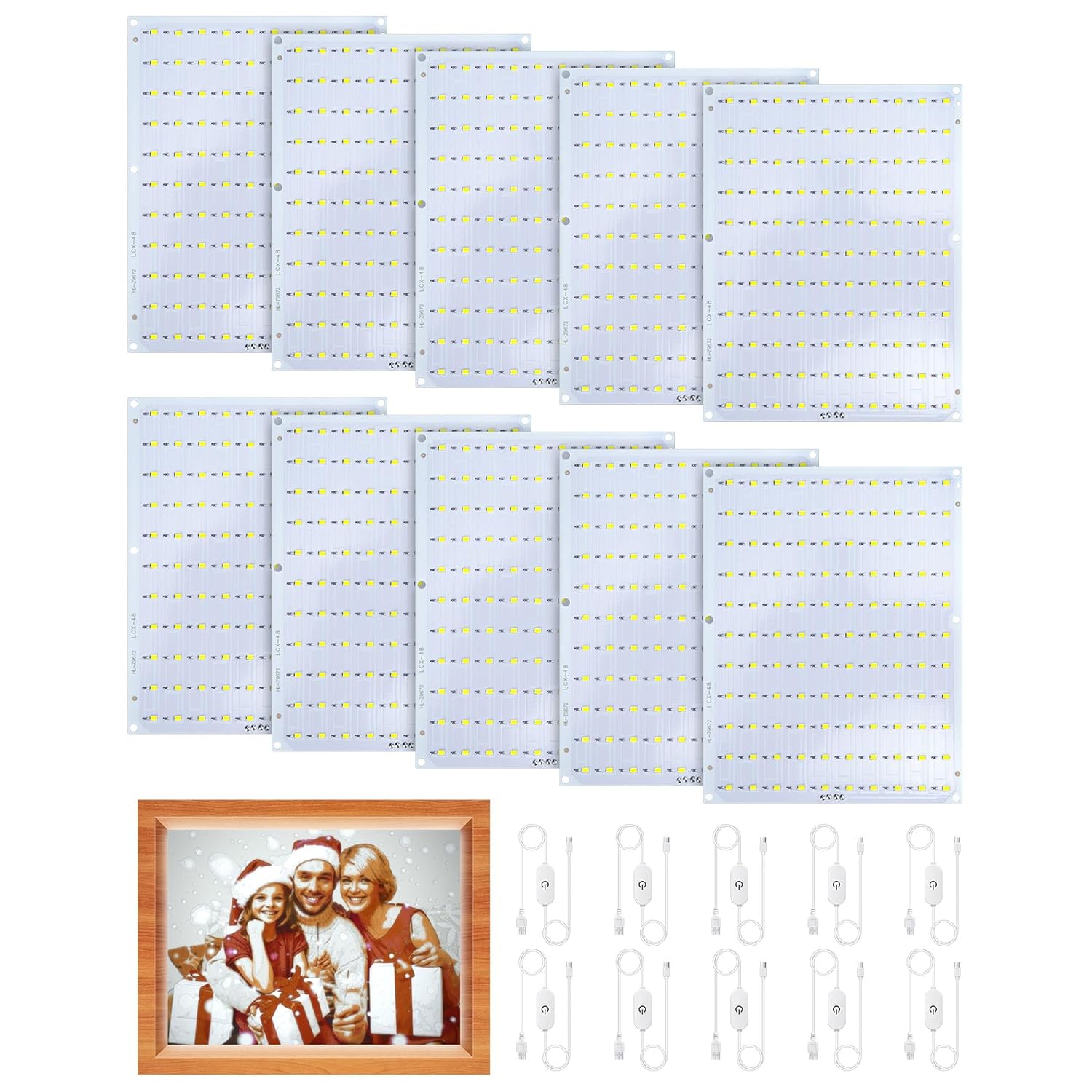 Lithophane LED Backlight Board Kit for BambuLab Sunlu CMYK Monochrome PETG PLA Filament 3D Printed Lithophanes, 156x120mm, 6500K White Light Kit, Adjustable Brightness, Powered via USB-C, 10 Pack