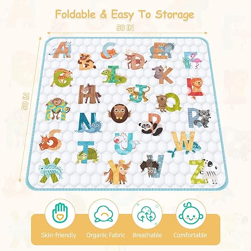 Miniatura 3 de Tapete de juego para bebé para piso, tapete de juego de espuma prémium para bebés de 50 x 50 pulgadas, grueso de una sola pieza, tapete de piso sin