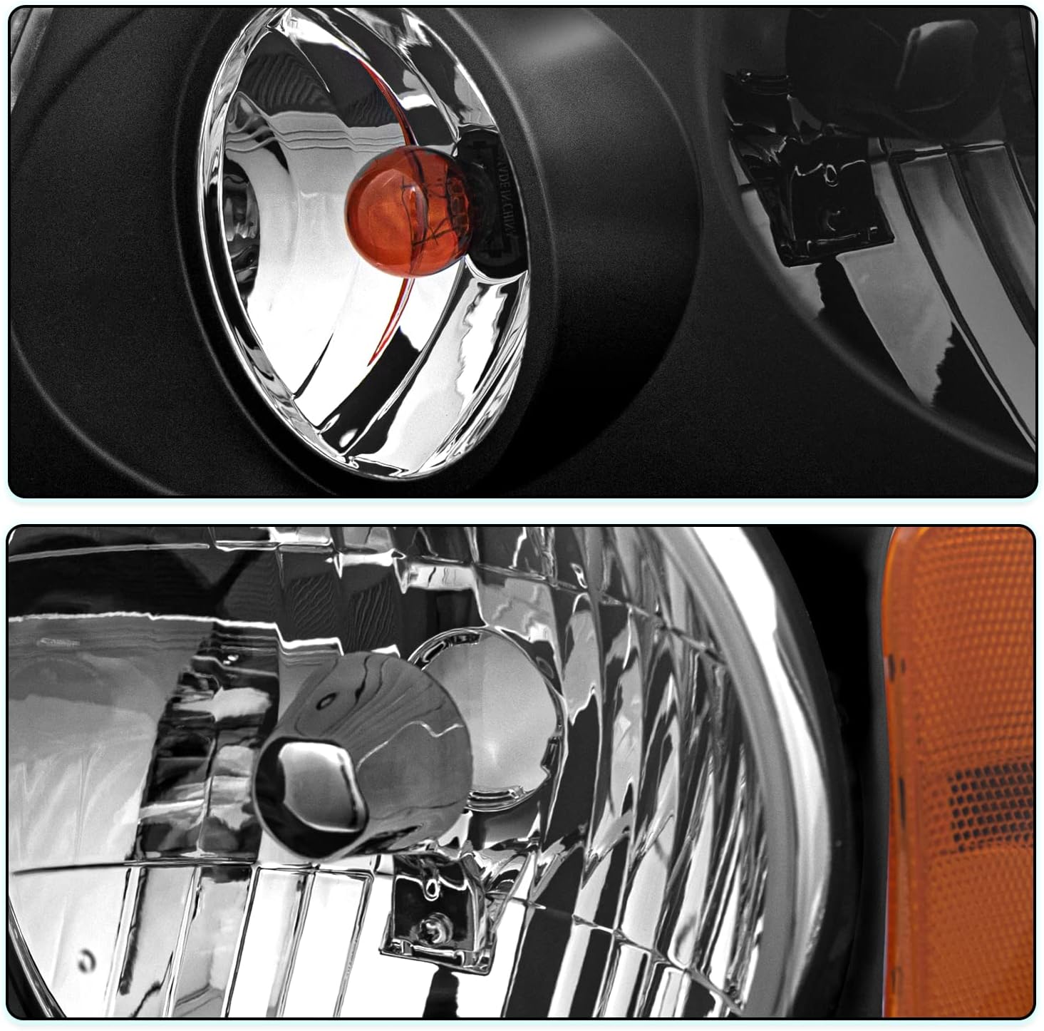 Headlight Assembly Set for 2004-2008 Ford F150 Pickup / 2006-2008 Lincoln Mark LT Driver and Passenger Side, Black Housing with Amber Reflector