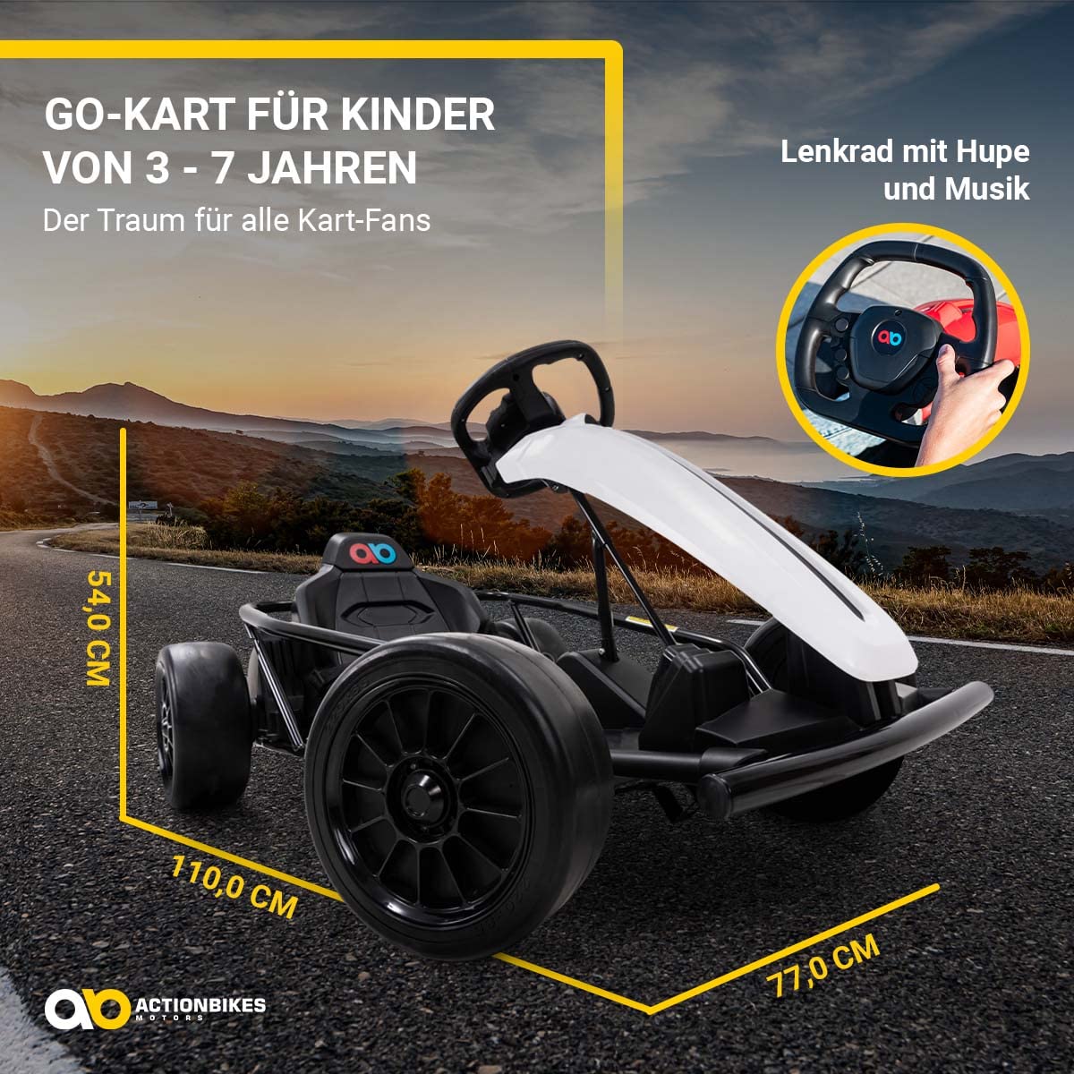 Actionbikes Motors Kinder Elektroauto SX1968 | Bis 𝟏𝟑 km/h - Elektrofahrzeuge - Kinderauto elektrisch - GoKart - Drift Auto - Drift Cart - Drift Kart - Go Cart - Auto für Kinder ab 3 Jahre (Weiß)