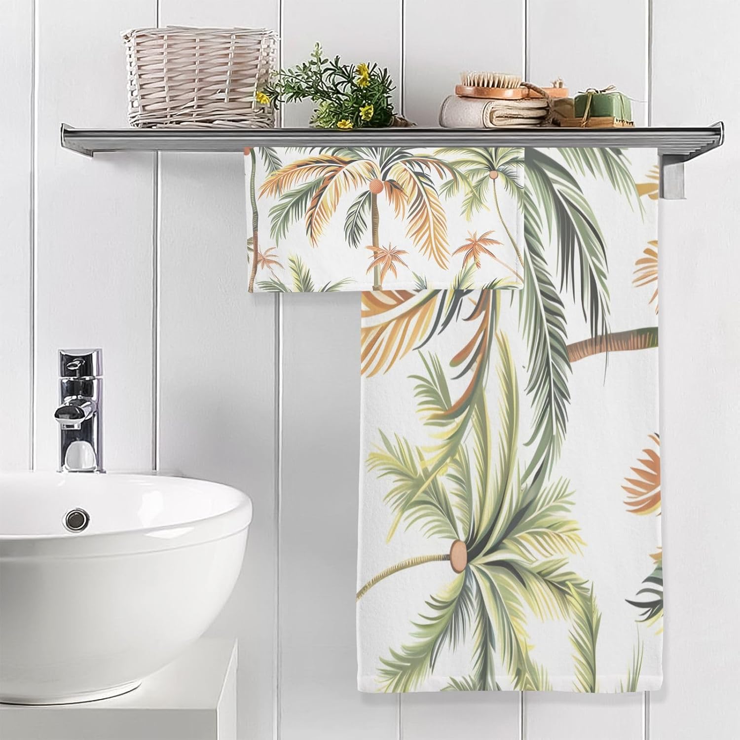 Hand Towels Premium Soft and Highly Absorbent Palm Tree 2 Pcs Towels for Bathroom Set 100% Cotton Decorative Face Towels
