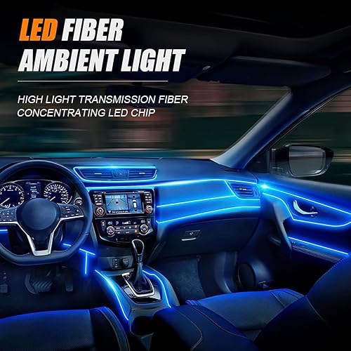 Miniatura 8 de Tira de luz LED para automóvil, luces interiores RGB 5 en 1 con fibra óptica de 236.22 pulgadas, kits de iluminación interior ambiental multicolor