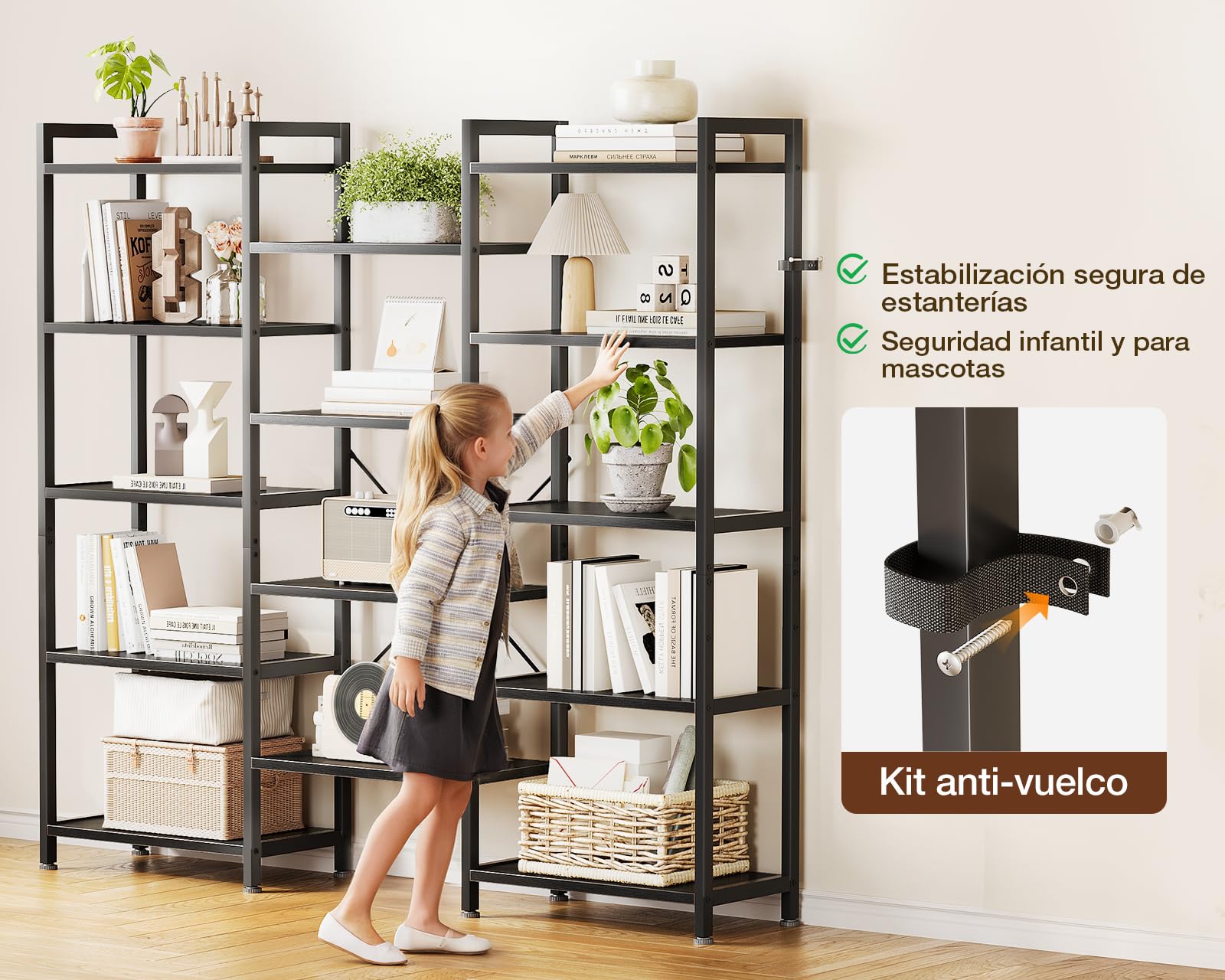 Coleshome Estantería con 14 Estantes, 5 Niveles, Librería con Espacio de Almacenamiento, 24 x 125.6 x 145.4 cm Librería Vertical Almacenaje para Oficina, Salón, Dormitorio, Cocina, Negro
