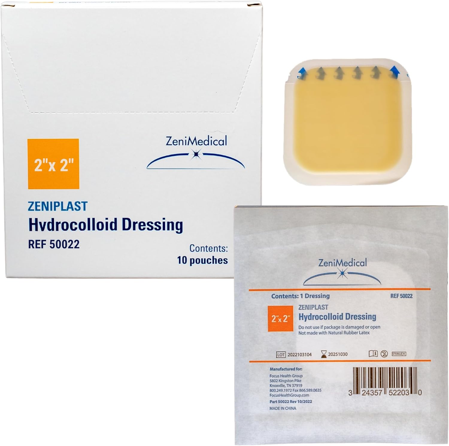 ZeniPlast (6" x 6") Hydrocolloid Dressing, Sterile Adhesive Patches, Waterproof Wound Dressing, Extended Wear, 10/Box