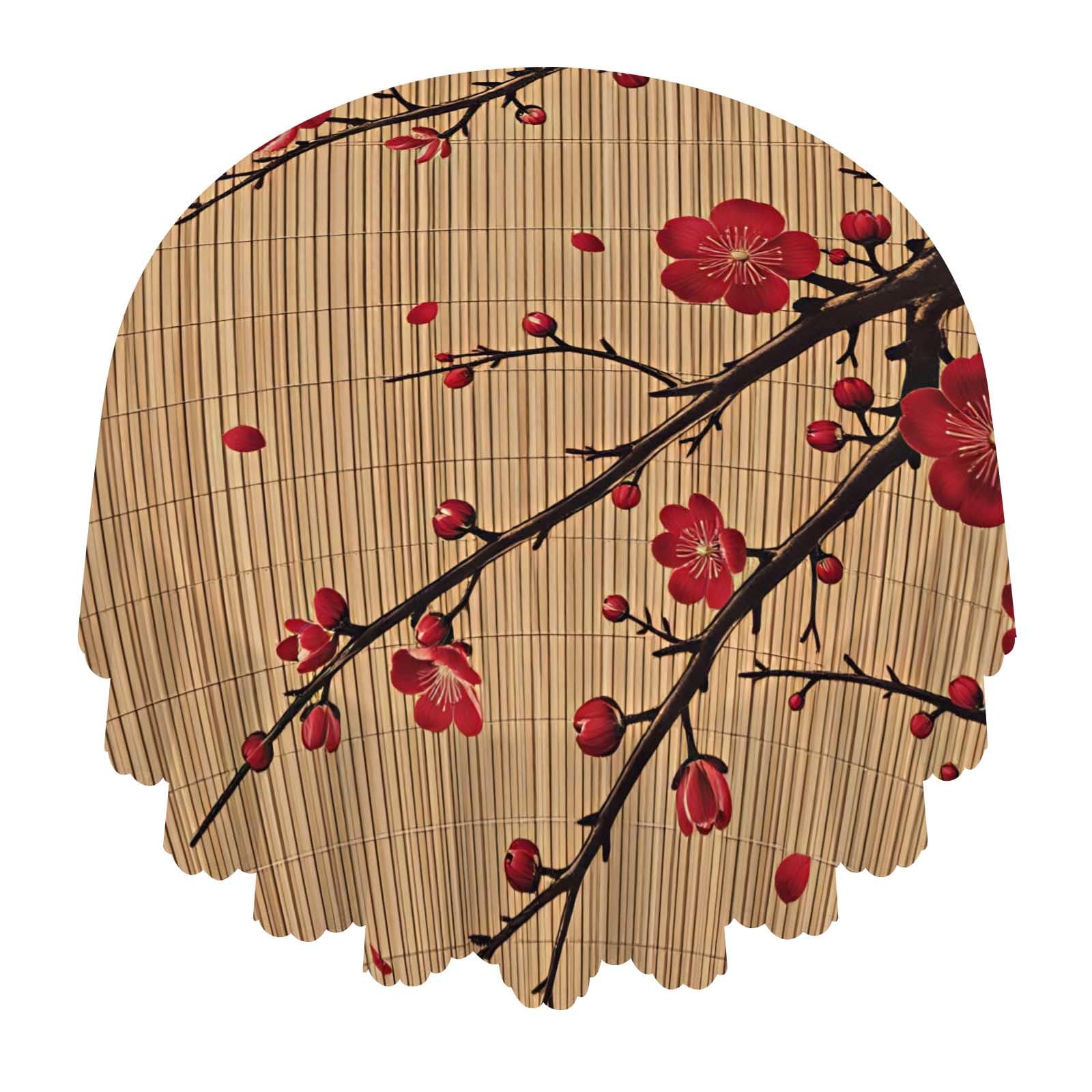 Plum Blossom Red Round Tablecloth Waterproof Washable For Dining Party