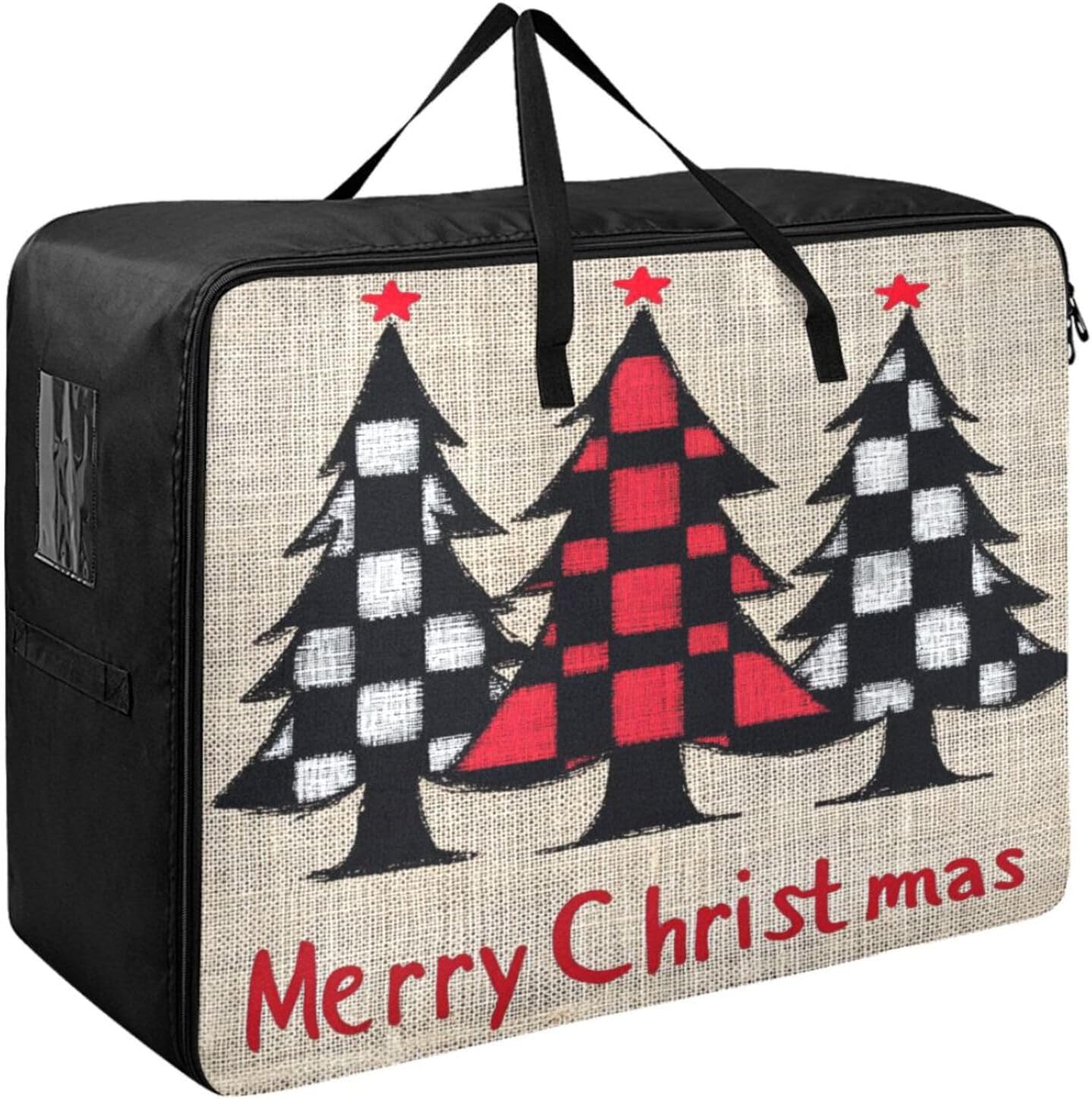 Under Bed Clothes Storage Bag - Plaid Christmas Tree White Blanket Large Quilt Storage Bag with Zipper Storage Totes 27.6x19.7x11inch