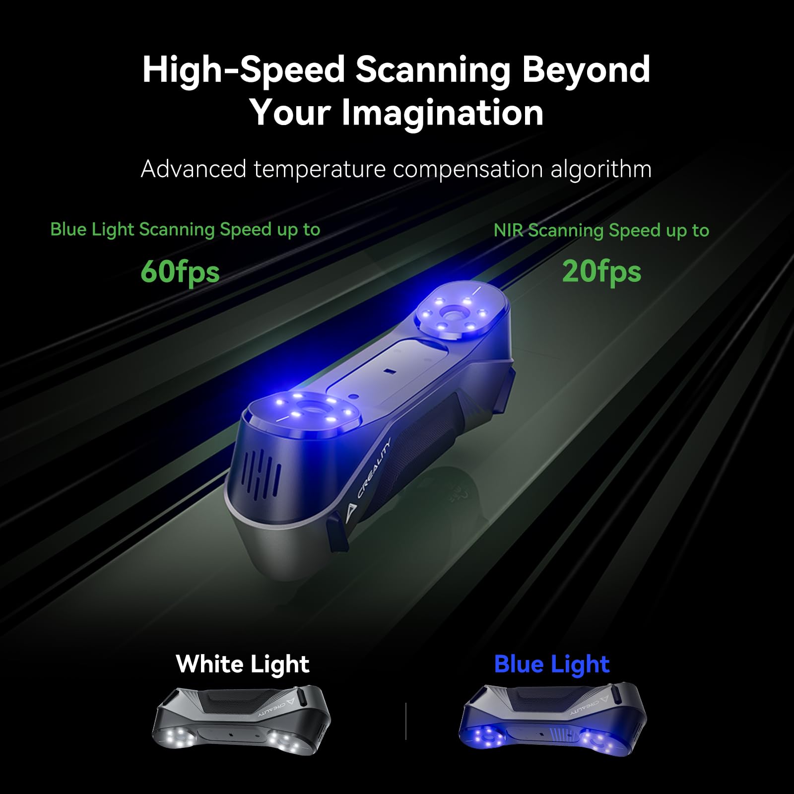 Creality CR-Scan Raptor Scanner 3D, laser bleu et NIR, précision de 0,02 mm, couleur 24 bits, numérise des objets de 5 à 2000 mm, suivi anti-secousses pour Windows MacOS