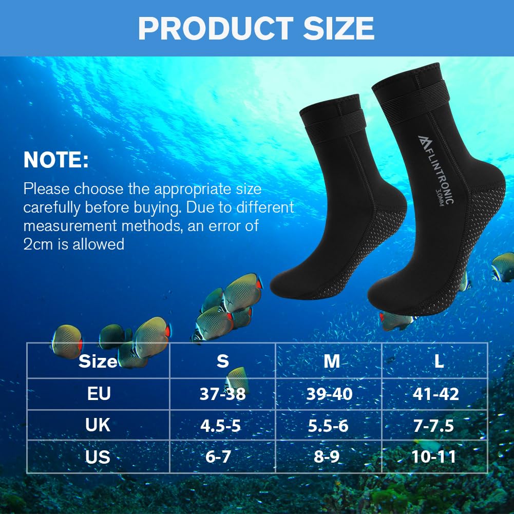 flintronic Calzini da Immersione, Calzini Neoprene, Calze in Neoprene da 3 mm, Calze Nuoto Antiscivolo, Calze Subacquea per Subacquee, Snorkeling, Surf, Vela, Immersioni, Kayak