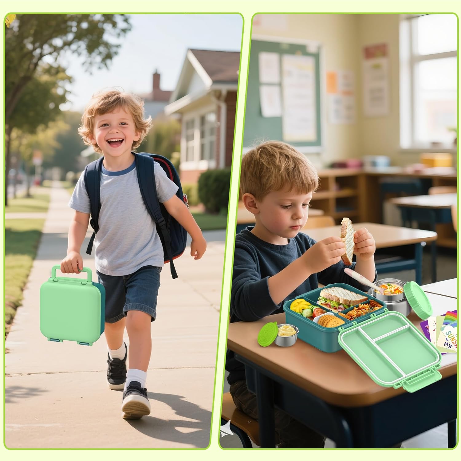 Kids Bento Lunch Box with 9oz Soup Thermo Leakproof Lunch Food Containers 4 Compartment with Insulated Hot Food Jar for Kid Toddler Girls Boys to School, Trvael - Image 7