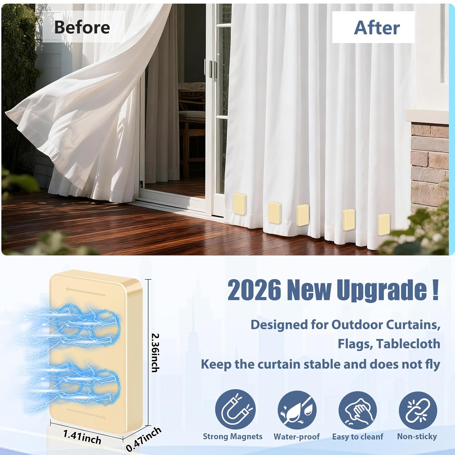 16pcs Outdoor Curtain Weights, Upgraded Heavier-Duty Waterproof Curtain Magnets Weights Outdoor, for Home Patio Drapery, Shower, Flags, Tablecloth to Stop Heavy Wind, Beige