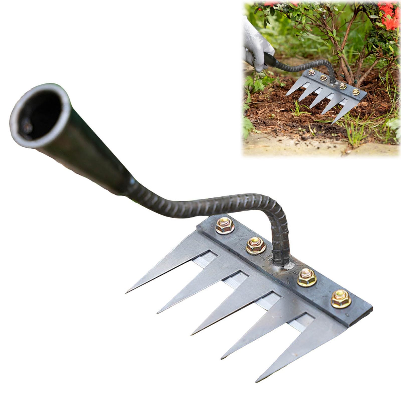 5/6/7/8 Teeth Carbon Steel Garden Weeding Rake,Lawn Leveling Rakes,Weed Remover Weeding Garening Tools,Iron Rake for Gardening and Weeding,Garden Rakes Metal Heavy Duty (5 Teeth)