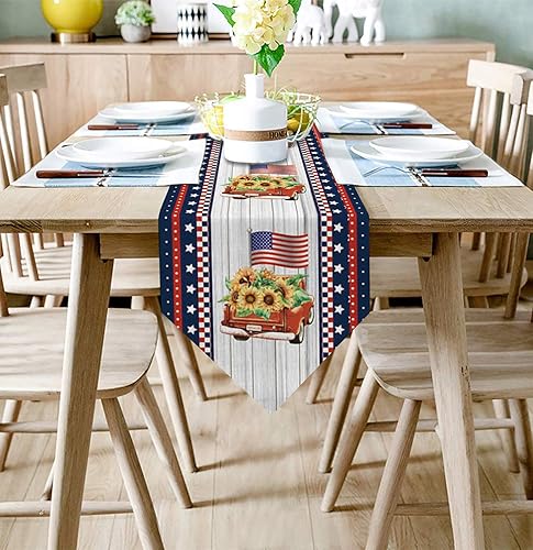 Miniatura 8 de Camino de mesa de algodón para el 4 de julio, ropa de cama de algodón, rayas azules, rojas y blancas, estrellas, Día de los Caídos, decoración de