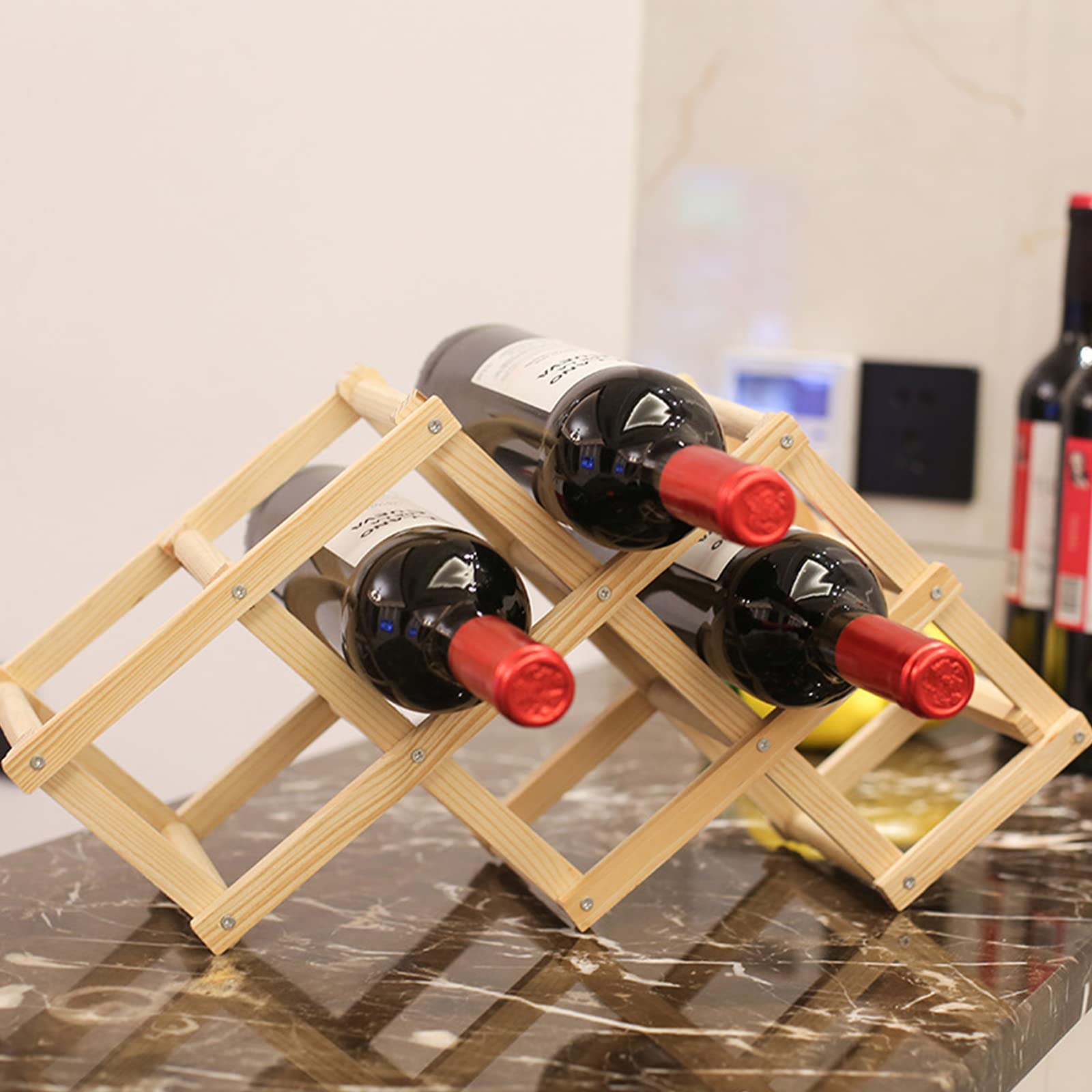 Casier à vin en bois pliable pour 3 bouteilles | Lot de 2 supports autoportants