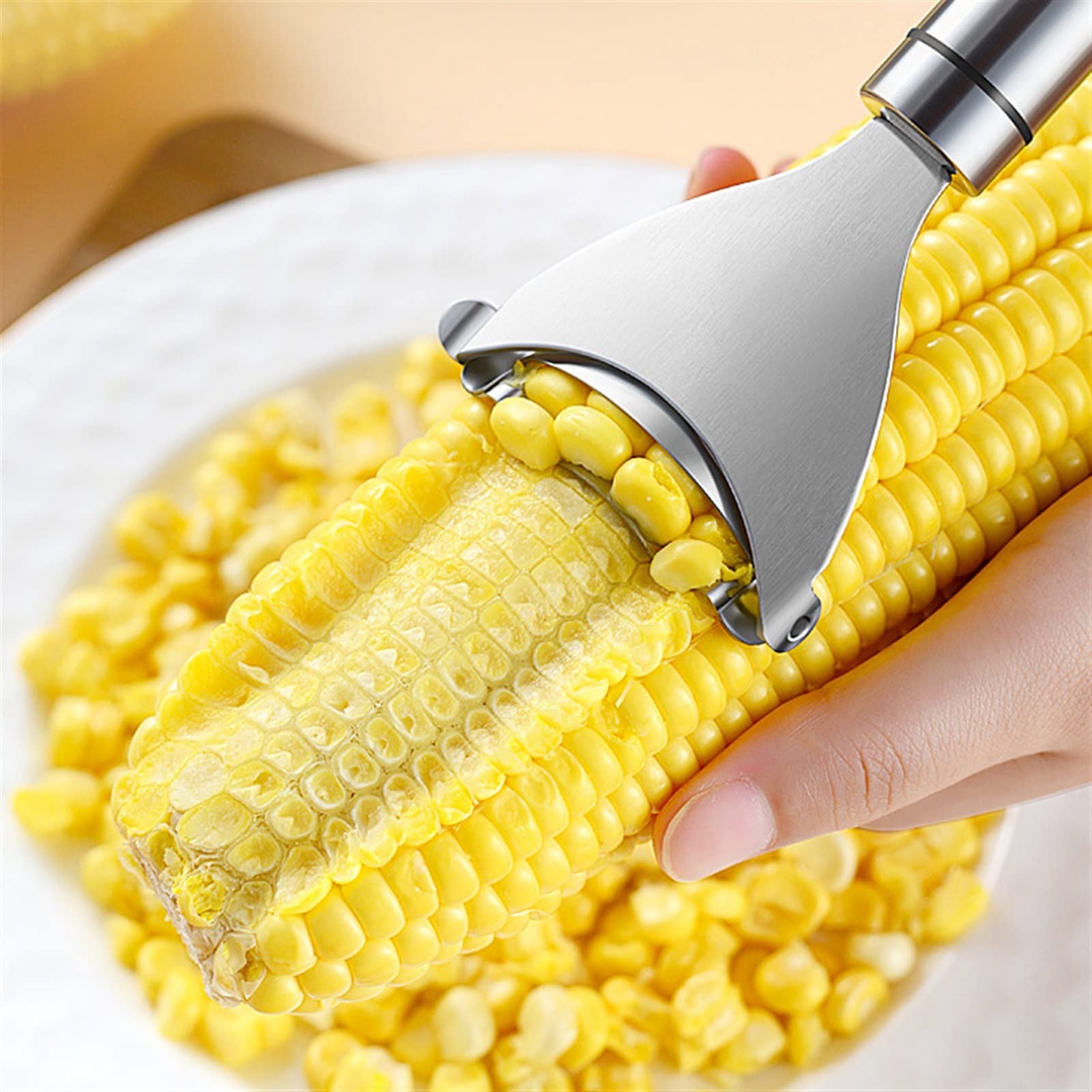 Pelapatate Per Mais In Acciaio Inox - Sgrana Pannocchie Velocemente - Strumento Da Cucina Ergonomico Con Meccanismo A Pressione - 2 Pezzi
