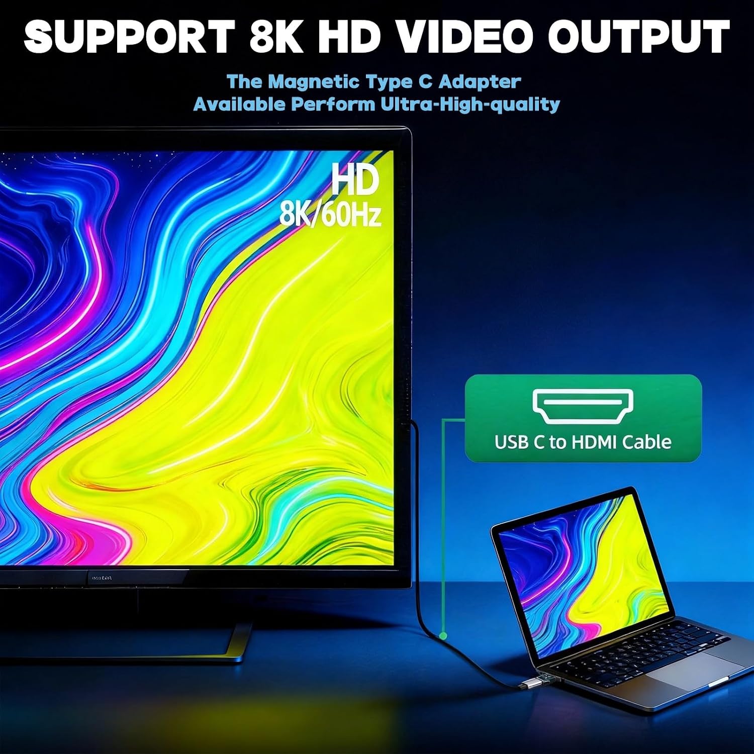 Adapter Magn. USB-C 240W 80Gbps 8K 24-pin Do Laptopa/Tabletu/Smartfona | 2 sztuki, magnetyczne, szybkie ładowanie i przesyłanie danych, kompatybilne z komputerem, telewizorem, monitorem, Plug&Play