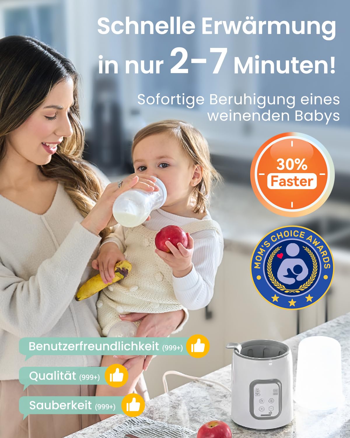 Flaschenwärmer, GROWNSY 8-in-1 schneller Babymilchwärmer mit Timer für Muttermilch oder Formula, genaue Temperaturkontrolle,mit Auftau,Sterilisier,Aufbewahrungs,Erwärmungsfunktion für Babykostgläser
