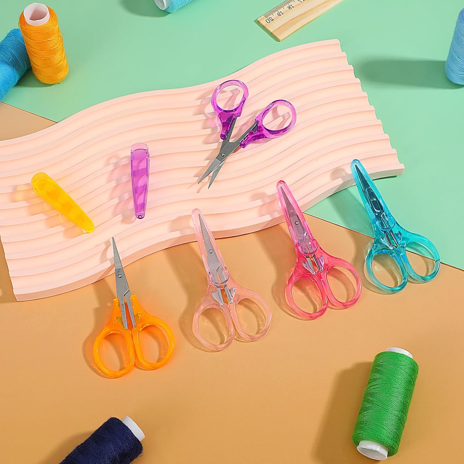 50 Pcs Embroidery Scissors Set Small Craft Scissors Mini Detail Stainless Steel with Protective Covers 5 Colors for DIY Sewing Needlepoint Paper Cutting Student Office Art Supplies 3.54 x 1.77 Inch