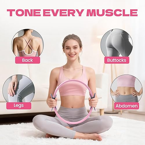 Miniatura 2 de Inicio Equipo de pilates para mujer, kit de pilates con anillos de pilates de 14 pulgadas, pelota de yoga, discos deslizantes, bandas de pilates y