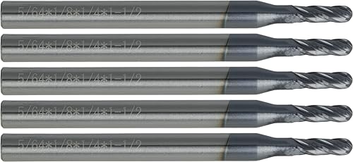 Miniatura 27 de CME 10 piezas de fresas de carburo micrograno, nariz de bola, revestimiento TiAlN, diámetro de fresado de 1/8 pulgadas, longitud de corte de 1/2