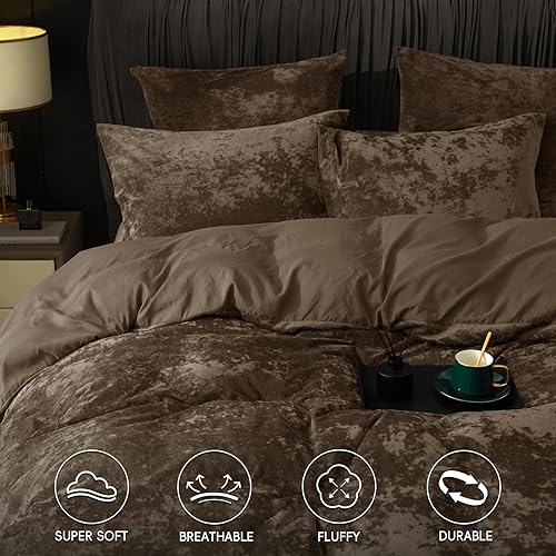 Miniatura 3 de PHF - Juego de funda de edredón de pana ligera, tamaño individual, 3 piezas de mantas, con cierre con botón, 8 lazos en las esquinas, suave,