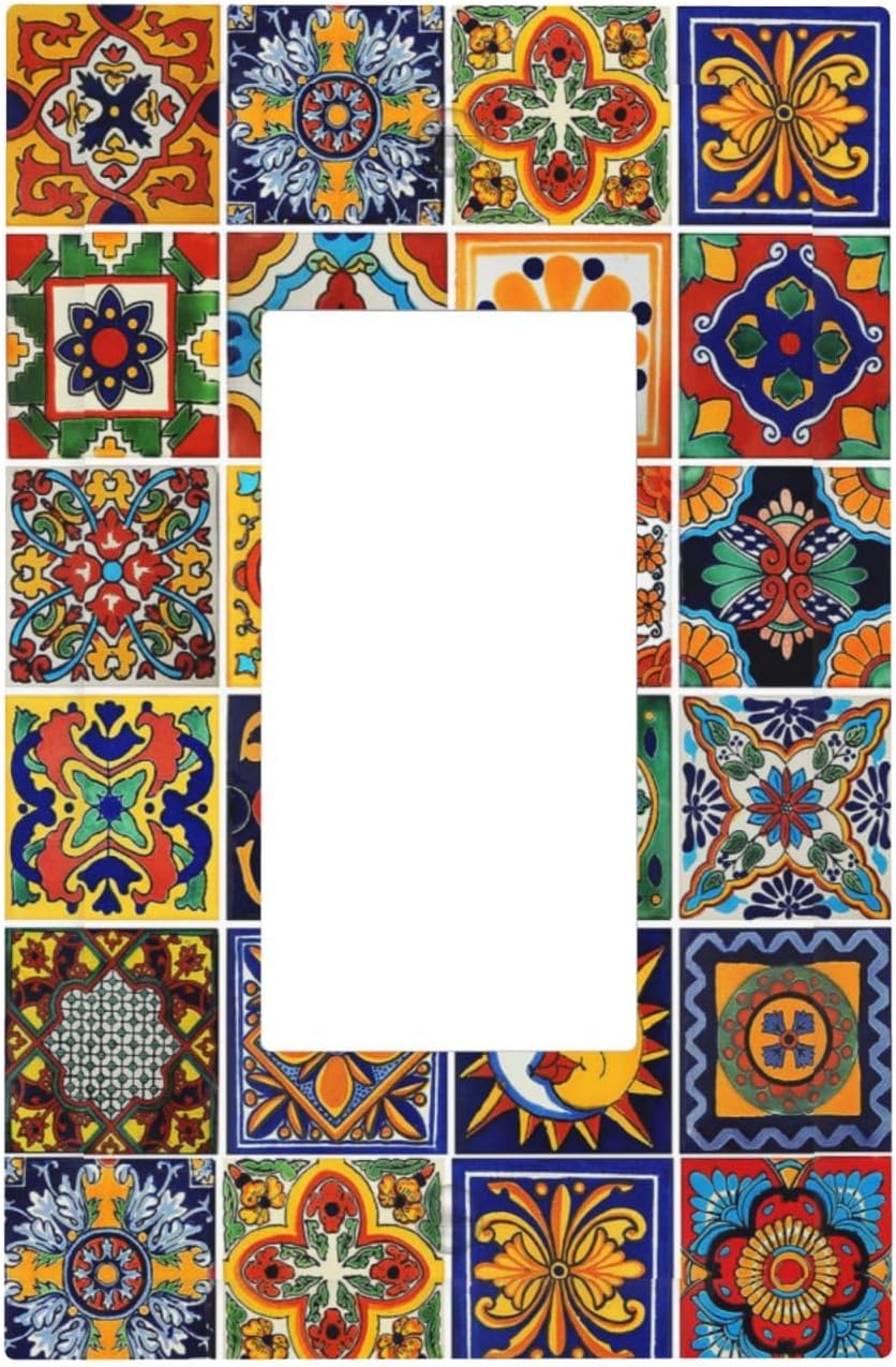 Mexican Talavera Tile Boho Colorful Floral Moroccan Ceramic Bricks Single Rocker Decora Outlet Covers 1 Gang Gfci Light Switch Cover Decorative Electrical Plug Wall Plate Dimmer Switchplate