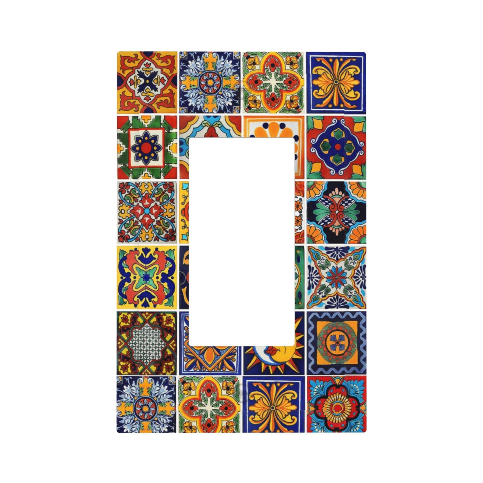 Mexican Talavera Tile Boho Colorful Floral Moroccan Ceramic Bricks Single Rocker Decora Outlet Covers 1 Gang Gfci Light Switch Cover Decorative Electrical Plug Wall Plate Dimmer Switchplate