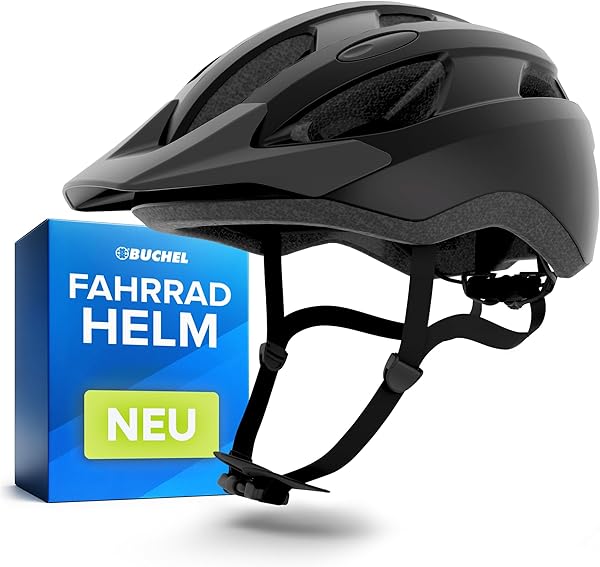 BÜCHEL Fahrradhelm mit In-Mould Technologie & Cam Lock - Helm für Kinder, Damen und Herren, mit Kinnpolsterung und waschbarem Fliegennetz - Fahrrad Helm 51–56cm & 57–60 cm | Schwarz, Weiß, Grau