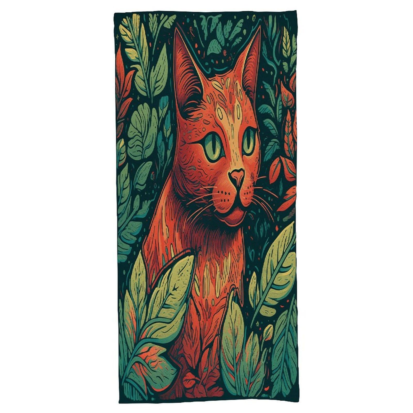 Fekiloot Men's Style Green Leaf Cat Bath Towel Highly Absorbent,Beach Towels For Wo,Pool Towel Bathroom Essential For Beach,Gym,Travel, Camp