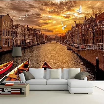 Amazon Co Jp 壁紙レトロノスタルジックなヨーロッパのストリートビューテレビ壁水ヴェネツィアヴェネツィア環境壁紙300x2cm Diy 工具 ガーデン