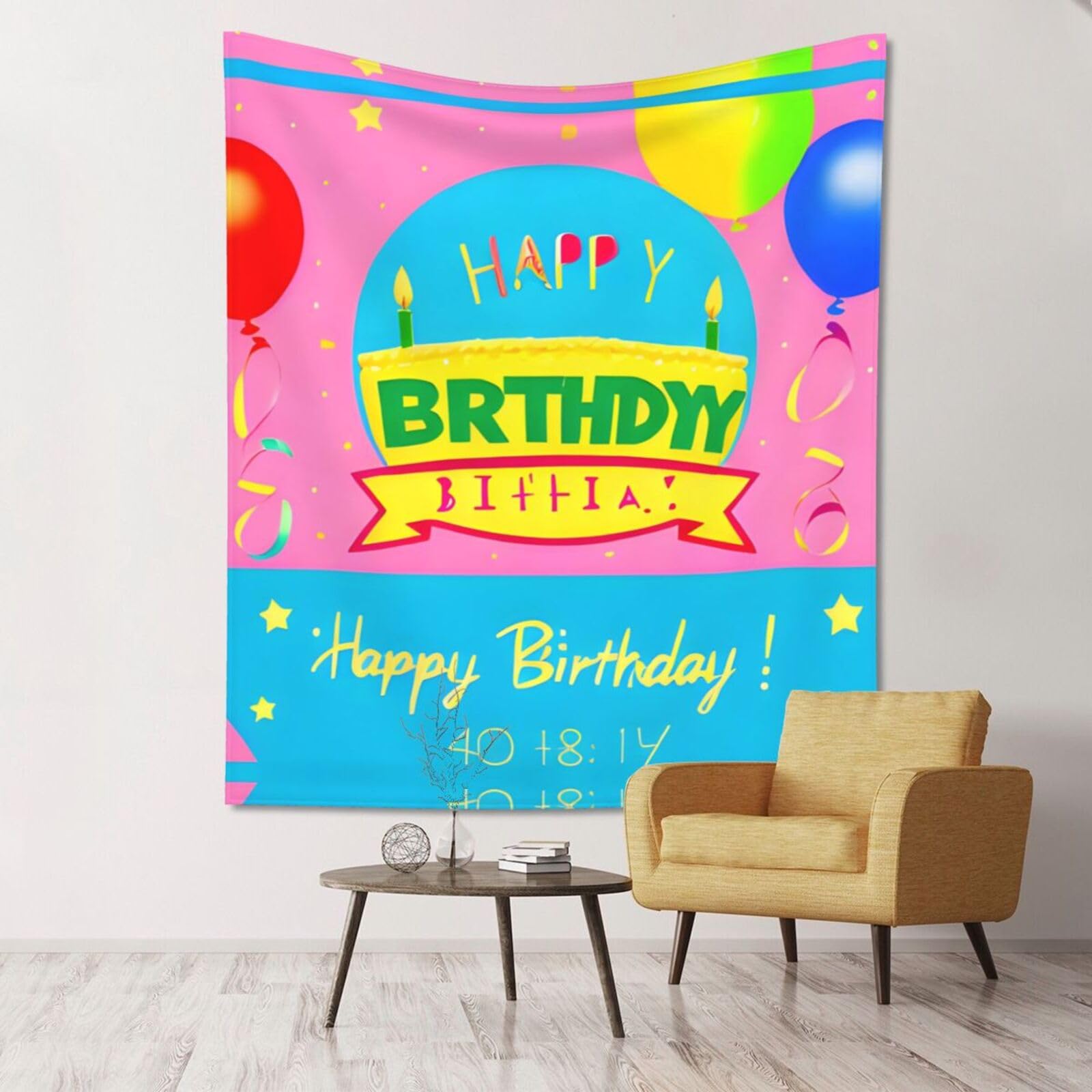 ZZYYDS Floral Wall Decor Tapestry Happy Birthday Balloon for Living Room Dormitory Home Decor Party Background, 60x51 Inch (Vertical)