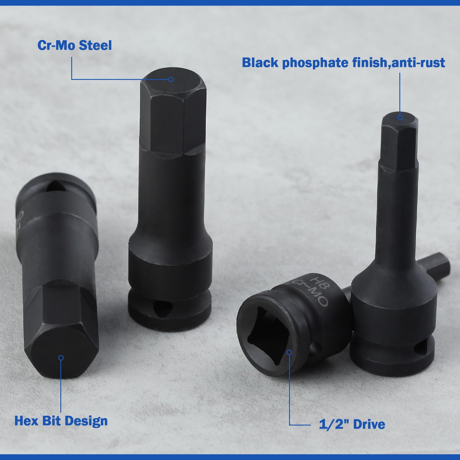 Impact Hex Socket Set 8-Piece 1/2" Drive Impact Allen Socket Set ...