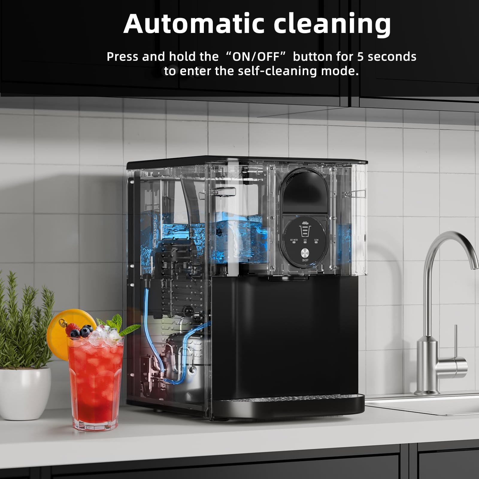 Nugget Ice Makers Countertop, 44lbs/24h Pellet Ice Maker With Ice Dispenser, Self-Cleaning, Water Reservoir, Soft Chewable Ice Maker Machine For Home/Kitchen/Office, Silver Stainless on Fridge.com - View 6