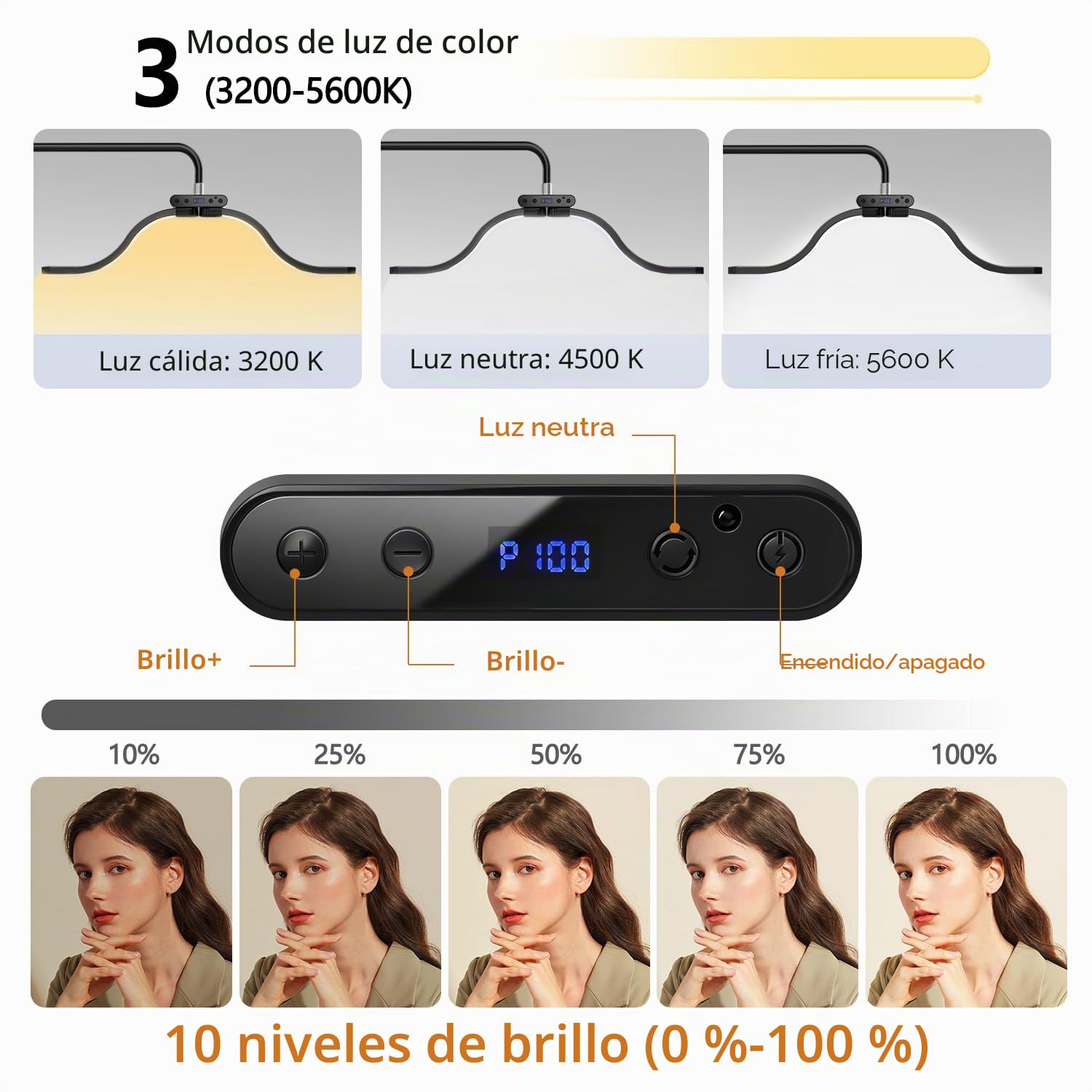 Nubes Lampara de Pie Lámpara para Extensiones de Pestañas con Soporte para Teléfono, Tatuador, Técnico de uñas: Luz de – Anillo LED de Belleza fría-Lámpara Cálida con Brillo y Altura Ajustables