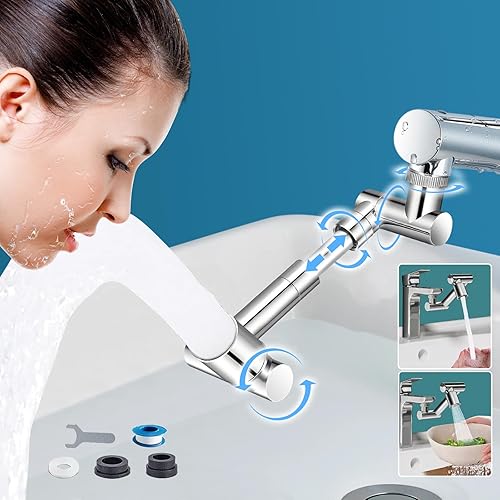 Extensor de grifo giratorio de 1440, brazo robótico giratorio, extensión de filtro universal de salpicaduras de 2 modos, accesorio rociador de grifo